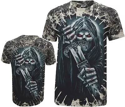 Buy Mens Grim Reaper Glow In The Dark Skull Tye Dye T-Shirt,Front & Back Print M-XXL • 11.95£