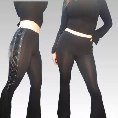 Buy Banned Apparel Bellbottom Leggings Small Flare Black Lace Up Sexy Goth Steampunk • 23£