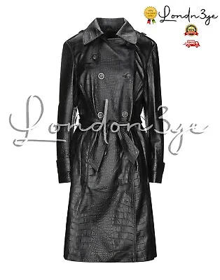 Buy Women Embossed Crocodile Trench Coat Real Leather Croc Effect Long Jacket  • 189.67£