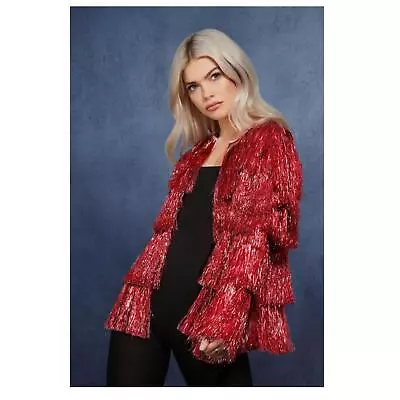 Buy Women's Red Christmas Funky Tinsel Festival Rave Sparkly Fashionable Jacket • 29.33£