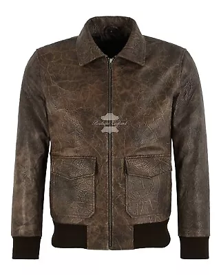Buy Men's Bomber Pre-Distressed Wrinkled Effect Classic Air Force Leather Jacket • 169.99£