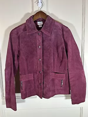 Buy Chicos Women’s Berry Red Leather Suede Button Jacket Size Medium • 25.14£