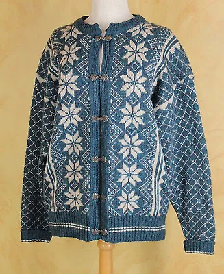 Buy Viking Quality Aquamarine Blue Nordic Snowflake Cardigan Sweater Sz 42 US 12 L • 72.28£