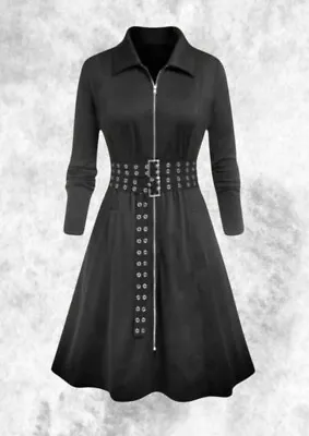 Buy New Black Gothic Zip & Eyelet Studded Belted Lightweight Jacket Size XL 18 20 • 19.99£
