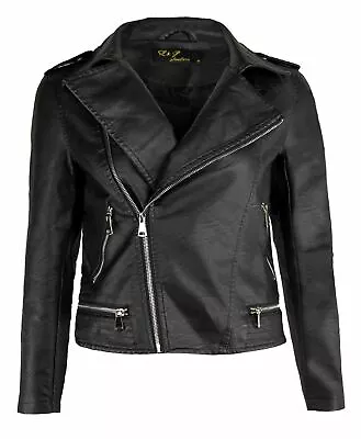 Buy Womens Zip Crop Coat Biker Jacket Soft Faux Leather Ladies Epaulettes Sizes S-XL • 29.98£