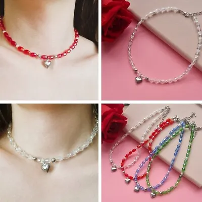 Buy Crystal Beads Heart Necklace Pendant Beaded Choker Punk Women Jewellery Gift UK • 5.25£