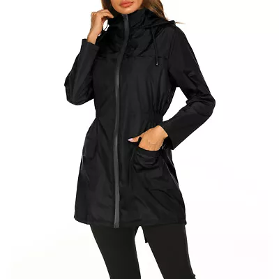 Buy Women Hooded Rain Jacket Outdoor Lightweight Waterproof Coat Raincoat Shell Coat • 14.88£