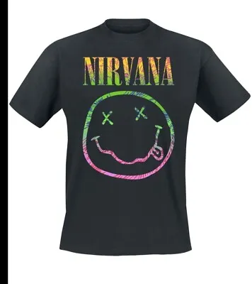 Buy Nirvana T Shirt Sorbet Ray Smiley Band Logo New Official Mens Black   XXL  • 11£