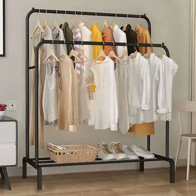 Buy Heavy Duty Double Clothes Rail Hanging Rack Garment Display Stand Shoes Storage • 16.90£
