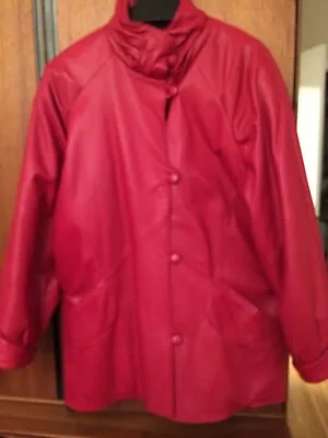 Buy Leather Jacket Waterproof Long Slv Stand Collar Large Made Finland Berry Clr EUC • 118.12£