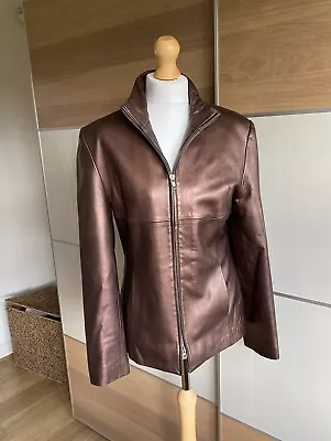 Buy Ladies Metallic Brown Real Leather Jacket Size 44 EU 14 UK Made In Spain • 12£