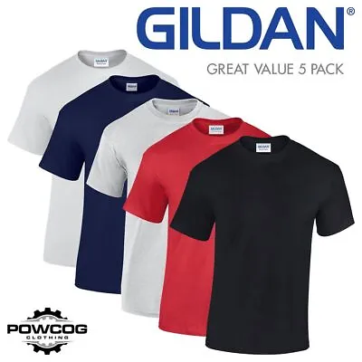 Buy 5 PACK Gildan Mens T-Shirt Plain Heavy Cotton Casual Short Sleeve Tee Top G5000 • 18.95£