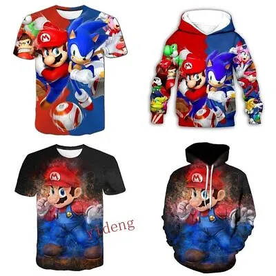 Buy Kids Adult 3D Super Mario  Casual Short Sleeve T-Shirt Pullover Tee Top • 17.88£
