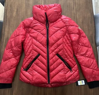 Buy New GUESS Women's Quilted Red Puffer Jacket Medium 22QMP180 Red Chevron Zip Coat • 28.58£