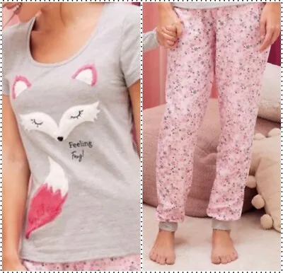 Buy Lipsy Ladies Cute Pink & Grey 'feeling Foxy' Animal Design Pyjamas Uk Sizes 8-14 • 29.99£