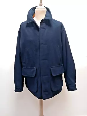 Buy Orvis Gents Wool Jacket 100% Wool Navy Size UK Large Leather Trims Norfolk Seams • 49£
