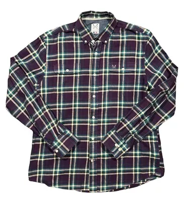 Buy Crew Clothing Mens Purple Tartan Flannel Checked Long Sleeve Size Medium • 12.69£
