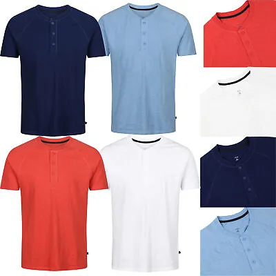 Buy Mens Grandad Neck T-shirt Henley Short Sleeve Plain Tops Ex Brand Casual Summer • 7.90£