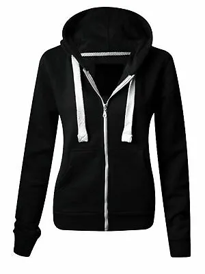 Buy Ladies Womens Plain Zip Up Hoodie Sweatshirt Fleece Jacket Hooded Top UK 8 To 22 • 13.99£