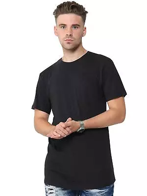 Buy Men’s Plain T-Shirt Cotton Short Sleeve Crew Neck Long T Shirt With Front Pocket • 5.49£