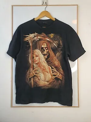 Buy Oz Rock Clothing Shirt Mens Size L Large Black Skulls Reaper Death Bats Woman • 14.41£