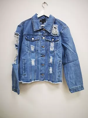 Buy Pretty Little Thing Plus Oversized Distressed Denim Jacket  • 6.99£