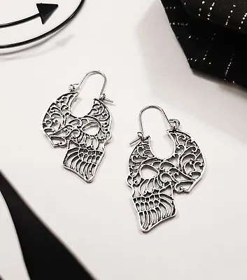 Buy Silver Skull Drop Earrings Goth Punk Emo Alternative Halloween Jewellery  • 4.99£