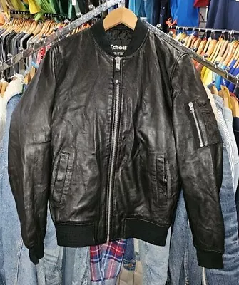 Buy Schott Black Leather LC Bomber Jacket In Blue Size Small • 150£