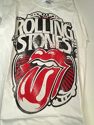 Buy The Rolling Stones White T Shirt Small NEW Ringspun Red Tongue Distressed Logo • 7.99£