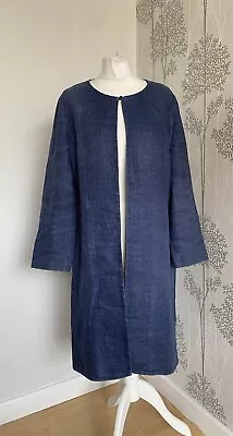 Buy East Ladies Long Jacket Blue Chambray Denim Linen Lined Occasion S *read* • 14.99£