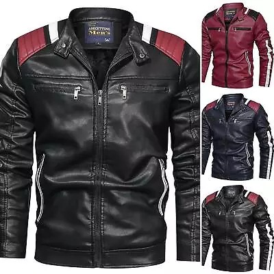 Buy Men's Faux Leather Motorcycle Biker Pilot Jacket Casual Zip Up Coat Outwear Tops • 47.93£