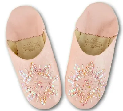 Buy Womens Moroccan Leather Sequin Babouche Slippers Sheepskin Mules **star Design** • 22.99£