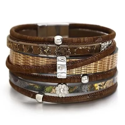Buy Vintage Wooden Leather Wrap Dragonfly Flower Charm Multilayer Bracelet Jewelry • 6.43£