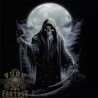 Buy Full Moon Grim Reaper Skull Mens T-Shirt 100% Cotton • 10.75£