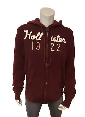 Buy Hollister Zip Up Hoodie Burgundy Distressed Finish Mens S Womens 10-12 Oversized • 7£