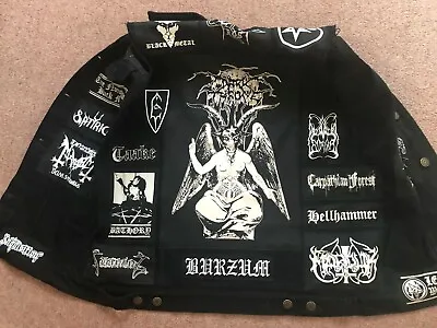 Buy Black Metal Battle Jacket Cut-Off Denim Vest Darkthrone Mayhem Watain Gorgoroth • 106.66£