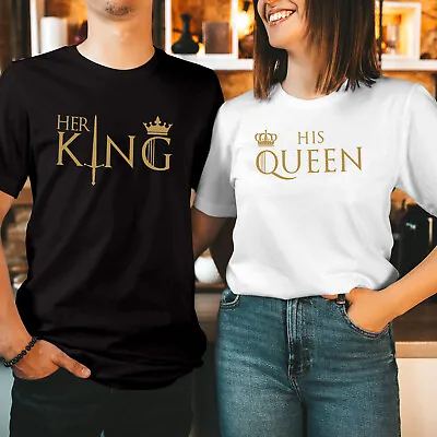 Buy T-Shirt (1502) Her King His Queen Couple Matching Valentine's Day Gift T Shirt • 7.99£