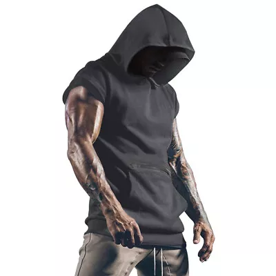 Buy Men Hoodie Hooded Tank Top Fitness Sleeveless Muscle Casual Tee Vest T-Shirt Gym • 14.29£