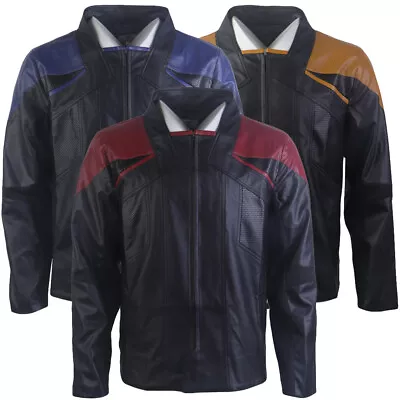Buy Picard 3 Captain Riker Jack Red Geordi Lore Worf Gold Blue Leather Jacket Coat • 58.80£