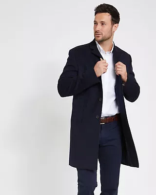 Buy Mens Overcoat Navy Coat Wool Casual Formal Long Jacket Smart Warm SALE NOW £50 • 50£