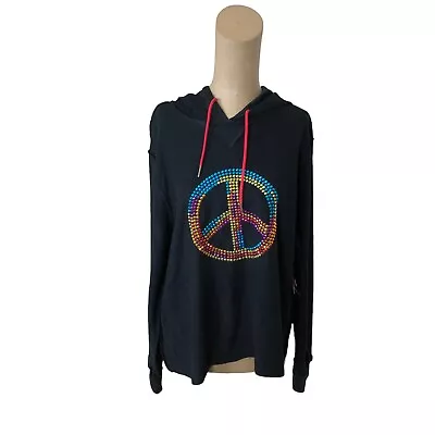 Buy NWT S.P.I. Couture Peace Sign Burnout Sweatshirt Hoodie Size Large • 77.21£