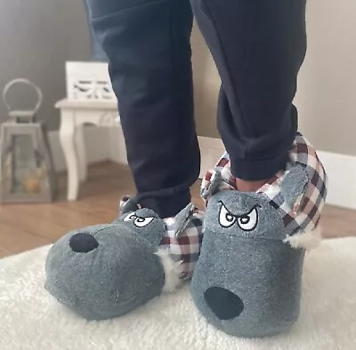 Buy Mens Dog Face 3d Slippers Mules Boys Novelty Fluffy Warm Gift Boots Size • 7.95£