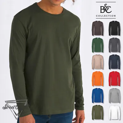 Buy Long Sleeve Mens T-Shirt Crew Neck Top Soft Cotton Ringspun Tee Shirt B&C 150 • 6.99£