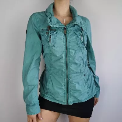 Buy Khujo Blue Zip Cargo Jacket Size Xl Military Utility Streetwear Light Cotton Y2k • 39.99£
