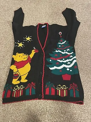 Buy 1990’s Unisex Vintage Winnie The Pooh Ugly Christmas Cardigan Sweater Size Small • 62.51£