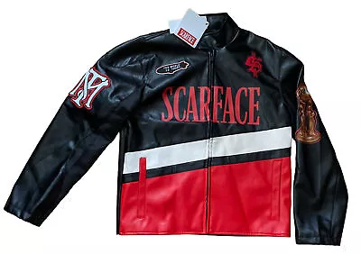 Buy SCARFACE JACKET Size S Small Scarface Biker Faux Leather Jacket Patches Black • 95£