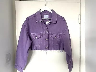 Buy Bershka Cropped Lilac Purple Denim Jacket Size S • 12£
