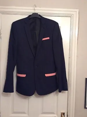 Buy Mens Asos Navy Jacket Pink Trim 36 Chest - Formal Or Casual- Xmas Party • 9.99£