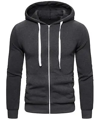 Buy Mens Zipper Hoodie American Plain Fleece Zip Up Jacket Sweatshirt Hooded Top • 10.99£