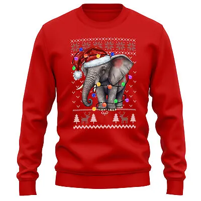 Buy Santa Elephant Christmas Sweatshirt Safari Animal Men And Women Jumper Tree L... • 24.99£